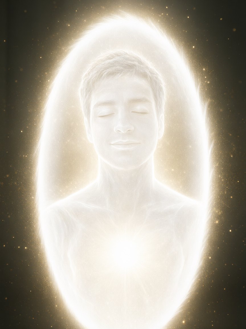 The same person painted as a being of white light
